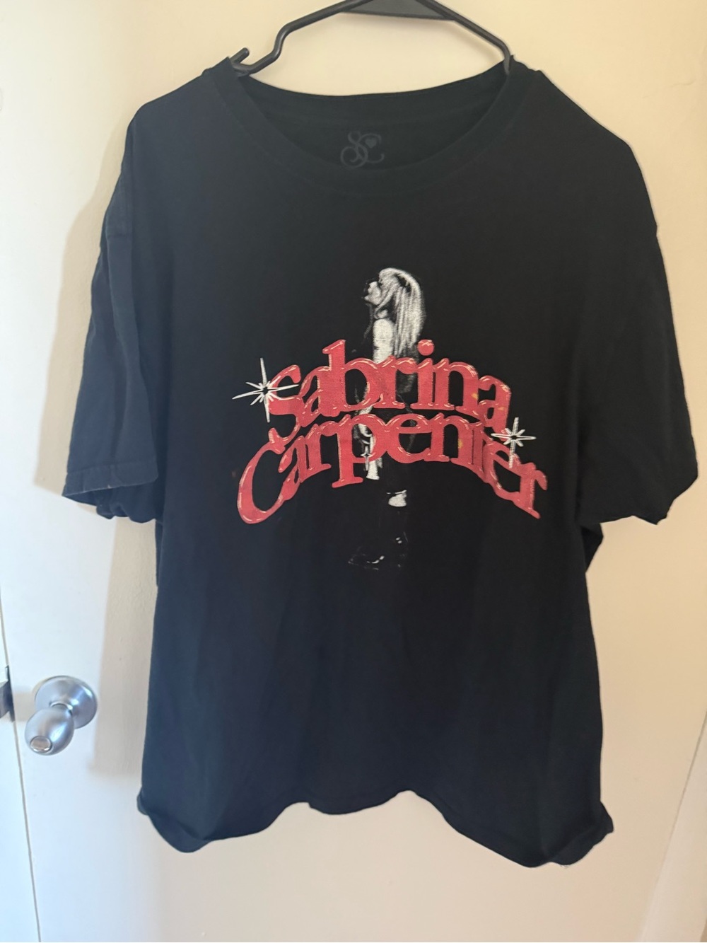 Sabrina Carpenter Black Graphic Tee with Red Logo